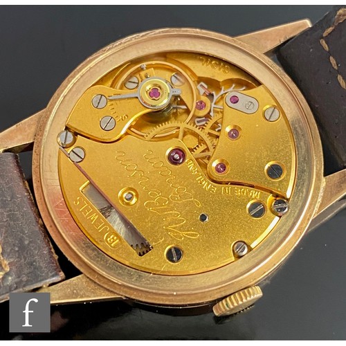 275 - A gentleman's 9ct hallmarked J.W. Benson manual wristwatch, gilt batons to a circular silvered dial,... 