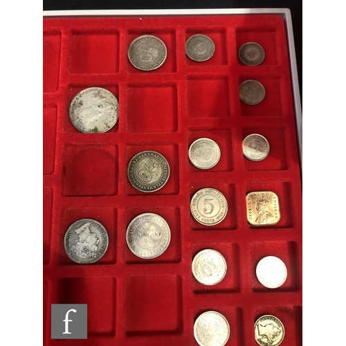 774 - Two trays of coins from Australia, New Zealand and Malaysia to include half crowns, florins, shillin... 