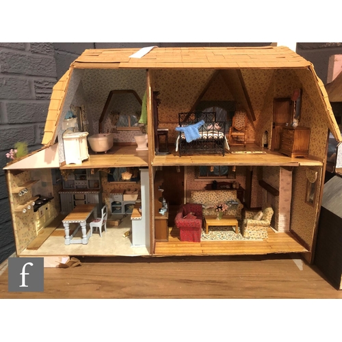 1188 - Two kit built dolls houses modelled as cottages, each with open back with four rooms, Greenleaf Cott... 