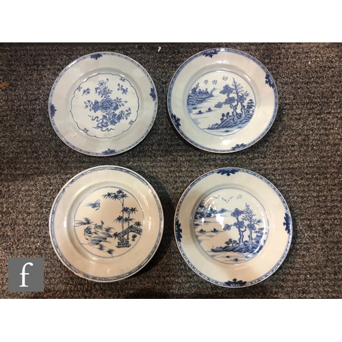 155 - A collection of 18th Century Chinese export porcelain plates, to include a pair decorated with bloss... 