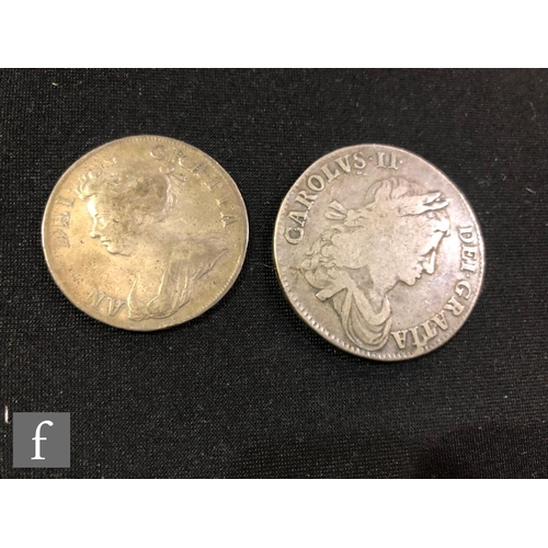 498 - A Charles II to Anne crown 1663 and half crown 1709. (2)