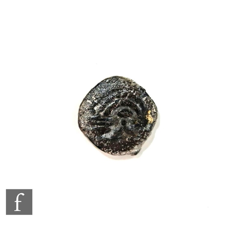 499 - A Medieval cast copper alloy circular weight probably for a quarter ryal, cross and pellet to the re... 