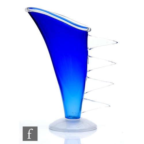 328 - A studio glass vase by Simon Moore circa 1980s, of compressed flared form in a deep blue with clear ... 