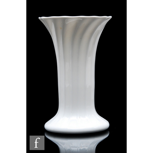 266 - A late Georgian milk or milch glass vase of footed cylindrical form with everted rim and vertical ri... 