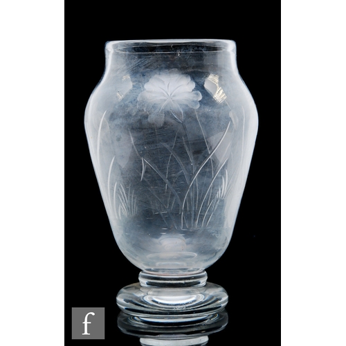 267 - An early 20th Century Thomas Webb & Sons clear crystal glass vase of footed shouldered ovoid for... 