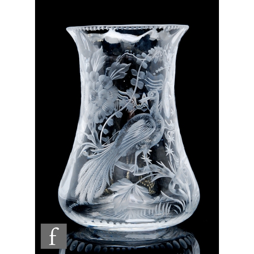 366 - An early 20th Century Stevens & Williams clear crystal glass vase of waisted form with a faint w... 