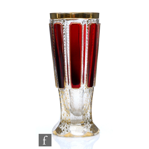 408 - A 19th Century Bohemian crystal glass vase, possibly Moser, the facet cut sleeve falling to an integ... 