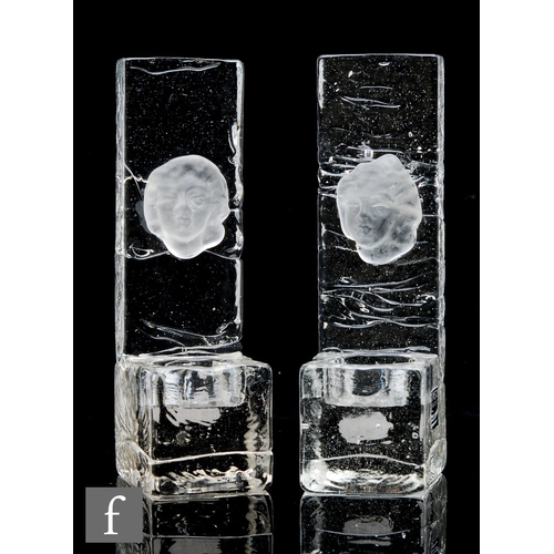 413 - A pair of 20th Century Topescu Glass Studio night light holders in clear crystal glass of block form... 