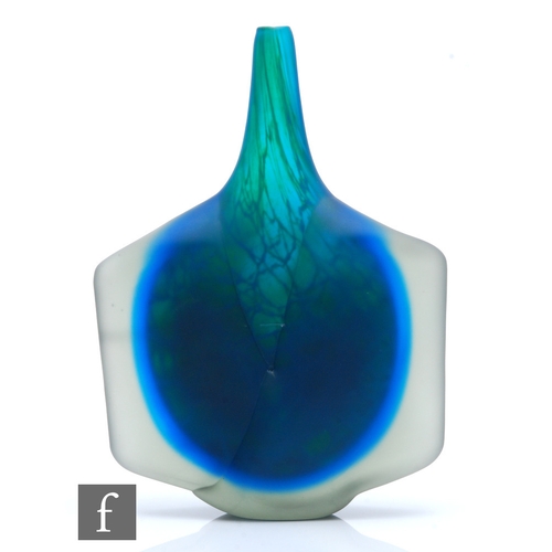 432 - A 20th Century Isle of Wight art glass Flat Fish type vase, internally decorated with green and blue... 