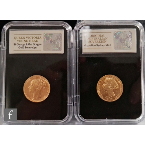 484 - Two Victoria young head full sovereigns dated 1870 and 1884, latter Melbourne Mint. (2)