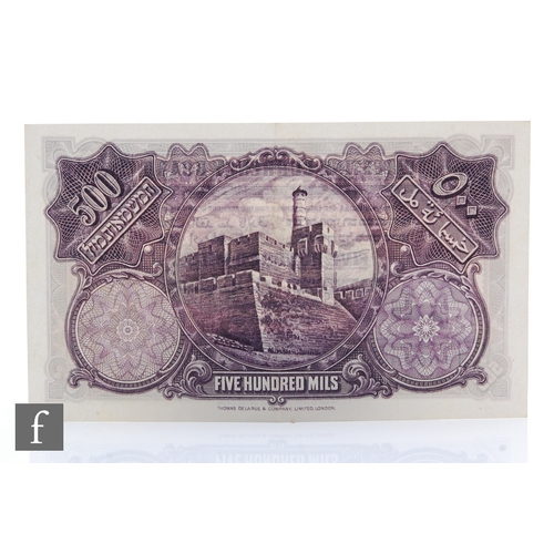 533 - A Palestine Currency Board 500 Mils banknote dated 20th April 1939, serial number J 106295, Rachel's... 