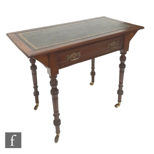 996 - A late Victorian mahogany writing table, the moulded edge green leather inset tooled top over a long... 