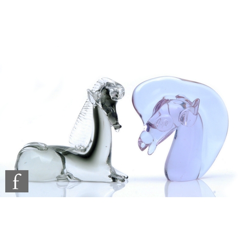 459 - A post war Italian Murano glass figure of a seated horse in the manner of MCM with applied clear cry... 