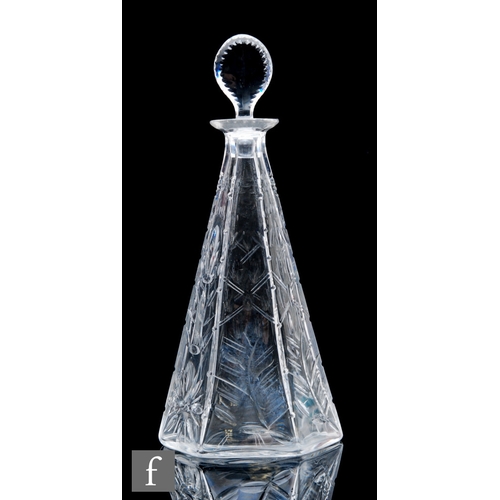 476 - A late 19th to early 20th Century clear crystal glass decanter of tapered hexagonal form, probably d... 