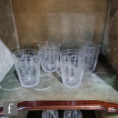 250 - An early 20th Century Edwardian Stourbridge clear crystal glass part table suite comprising two glob... 