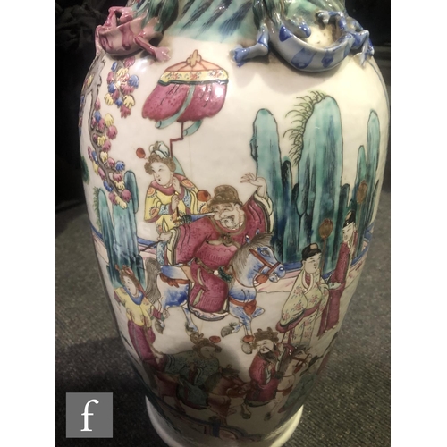 171 - A Chinese 19th Century Canton famille rose vase of baluster form, the neck extending to a flared and... 