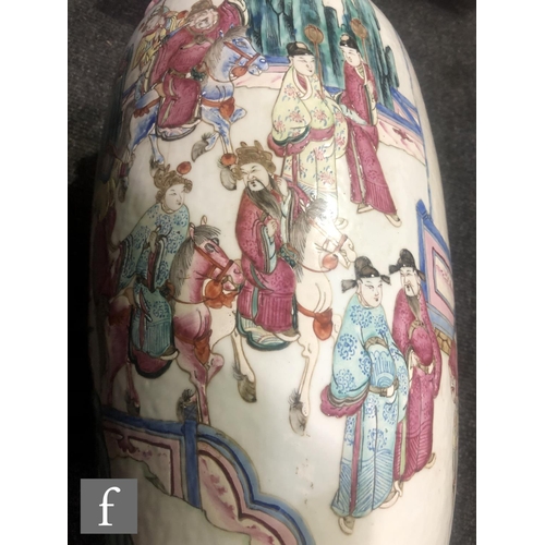 171 - A Chinese 19th Century Canton famille rose vase of baluster form, the neck extending to a flared and... 