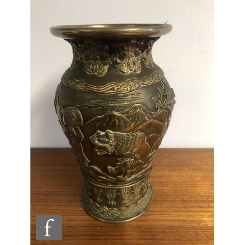 192 - A collection of Asian metalwares, to include a Chinese Archaic style censer, the pedestal vessel wit... 