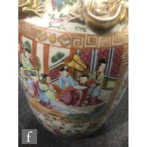 167 - A Chinese 19th Century Canton famille rose vase of rounded ovoid form, rising to a flared neck with ... 