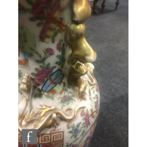 167 - A Chinese 19th Century Canton famille rose vase of rounded ovoid form, rising to a flared neck with ... 