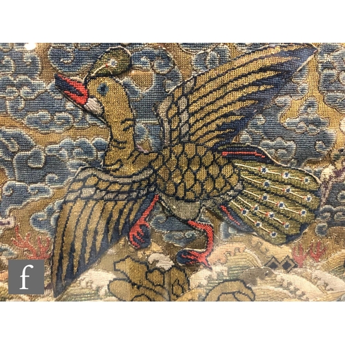 139 - A Chinese textile woven kesi Egret rank badge (representing sixth civil rank), the square panel in l... 