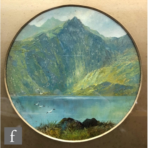 9071 - ENGLISH SCHOOL (LATE 19TH CENTURY) - Figures on a highland path, oil on board, circular, diameter 18... 