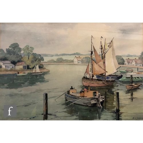 9072 - H. J. SADLER (MID 20TH CENTURY) - Sailing boats at a quayside, watercolour, signed and dated 1966, f... 