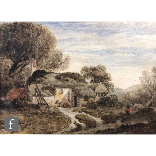 9093 - FOLLOWER OF JOHN LINNELL (1792-1882) - 'Woodman's Hut, Epping Forest', watercolour, bears signature,... 