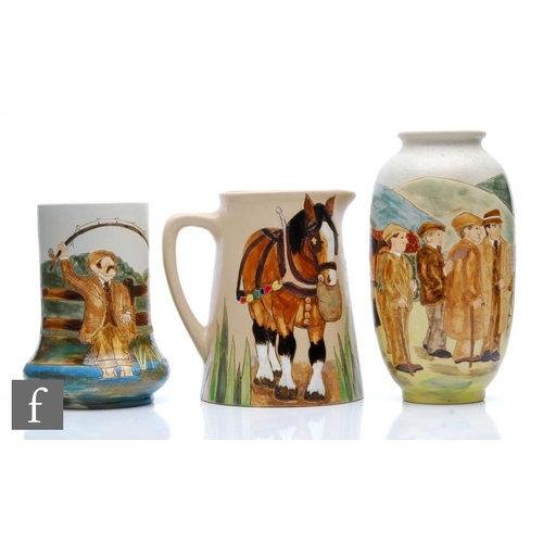 90 - Three pieces of later 20th Century Burslem Pottery comprising a limited edition water or flower jug ... 