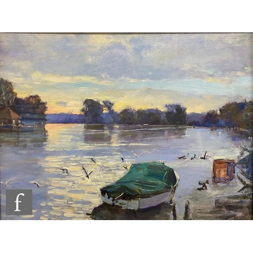 9120 - FRENCH SCHOOL (LATE 19TH CENTURY) - A figure on a river bank, oil on canvas, signed indistinctly, fr... 