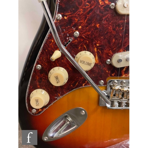 5085 - A Jet JS300 Left handed guitar, Sunburst, sold as new in box with cabling, some light corrosion to t... 