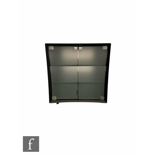 5128 - A Quadraspire Qube Wooden black three shelf hi-fi cabinet with frosted glass doors, sold as unused, ... 