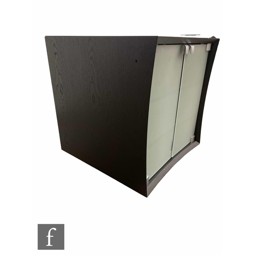 5128 - A Quadraspire Qube Wooden black three shelf hi-fi cabinet with frosted glass doors, sold as unused, ... 