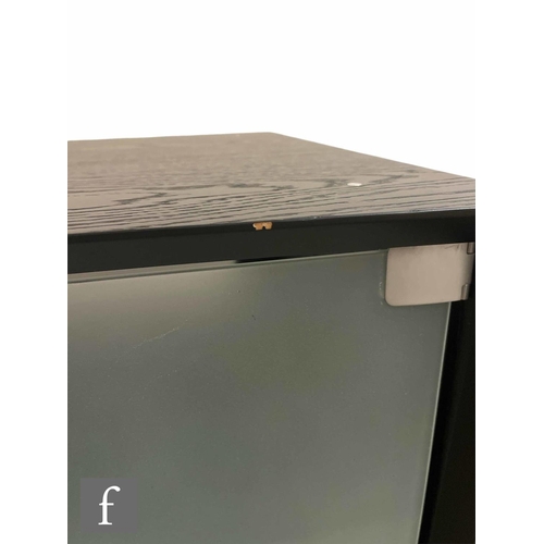 5128 - A Quadraspire Qube Wooden black three shelf hi-fi cabinet with frosted glass doors, sold as unused, ... 