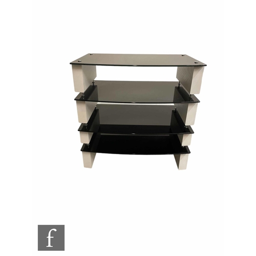 5131 - A Custom Design Milan 6 4 tier hi-fi rack, white wooden finish with black tapered glass, sold as unu... 