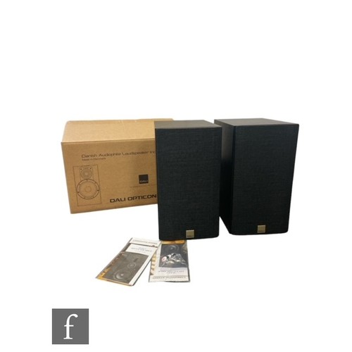 5022 - A pair of Dali Opticrom MK2 speakers, black finish, serial numbers 9128277, boxed as new, sold with ... 