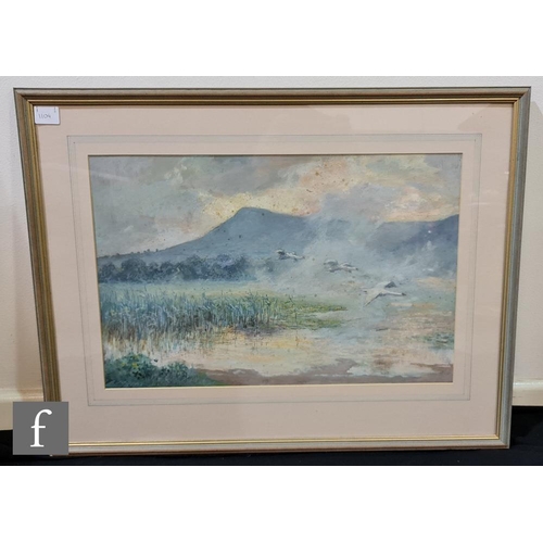 9129 - CLAUDE MARKS (EX. 1899-1915) - A lake scene with flight of swans, pastel drawing, signed, framed, 33... 