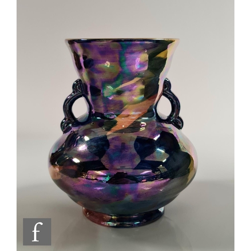 9037 - A Maling twin handled vase decorated with a tonal lustre, printed mark, height 15.5cm.