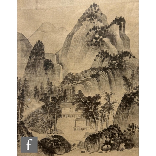 9096 - A set of six monochrome reproduction prints depicting traditional Chinese landscapes, largest measur... 