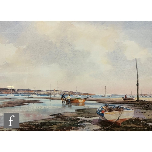 9087 - BRIAN HAYES (20th CENTURY) - 'Quiet Harbour, Cockwood, S. Devon', watercolour, signed, framed 28cm x... 