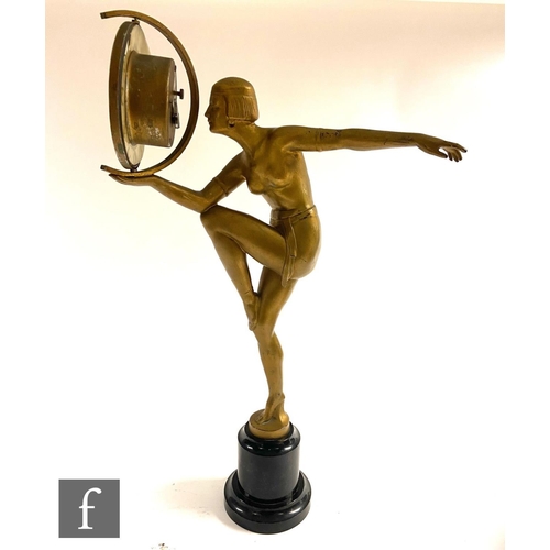 543 - Unknown - A 1930s Art Deco gilt metal model of a scantily clad female dancer with bobbed hair and st... 