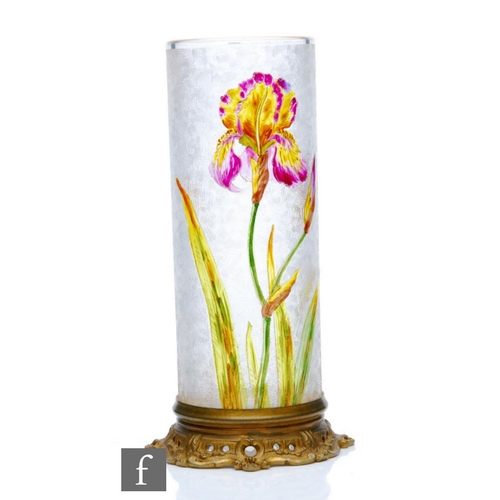 2 - Baccarat - An early 20th Century self colour cameo glass vase of cylindrical form, acid cut with a f... 