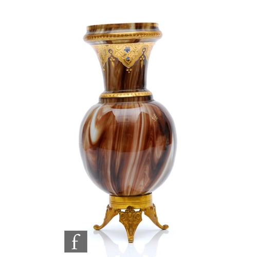 4 - Loetz - A late 19th Century Onyx glass vase, circa 1887, of ovoid form with flared neck, gilt and en... 