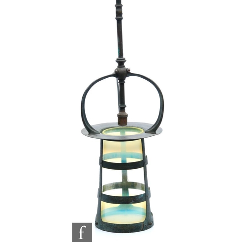 46 - Unknown - An early 20th Century Arts and Crafts copper hall lantern of cylindrical form with interna... 