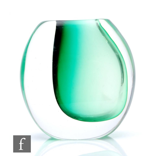 682 - Vicke Lindstrand - Kosta - A post war glass vase of compressed ovoid form, with an off centre green ... 