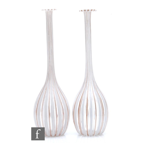 914 - Unknown - Italian - A pair of Venetian Murano glass vases of ovoid form with tall slender neck and f... 