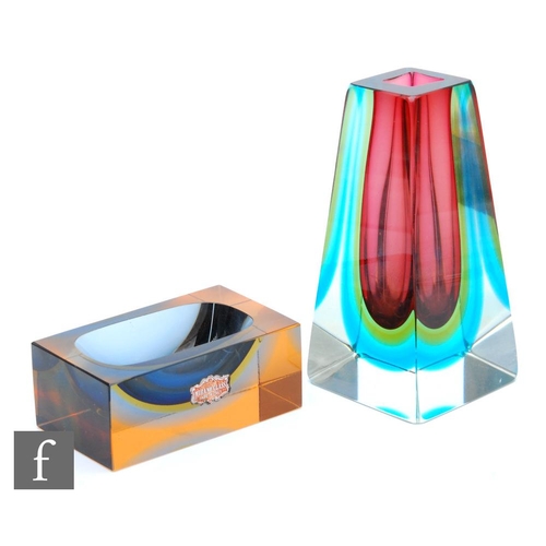 974 - Unknown - Italian Murano - A 1970s sommerso glass vase of pyramid form, the body triple cased with c... 