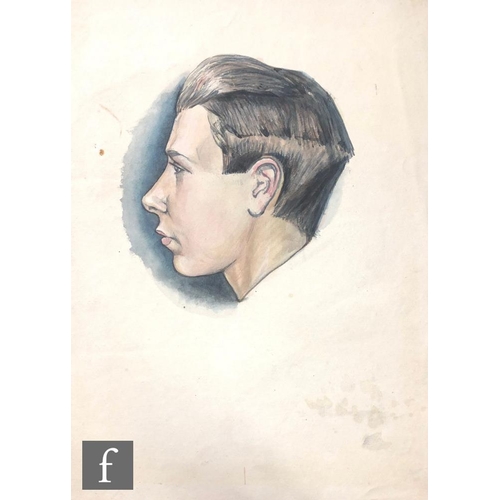 584 - Albert Wainwright (1898-1943) - A portrait of Raymond Beedle as a youth, bust length in profile, wat... 