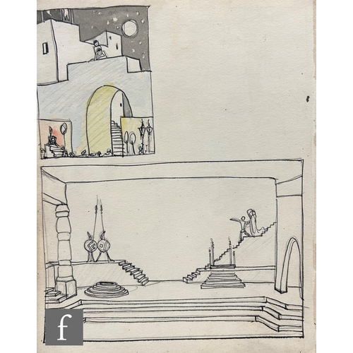 596 - Albert Wainwright (1898-1943) - A sketch depicting six set designs for various stage productions, to... 