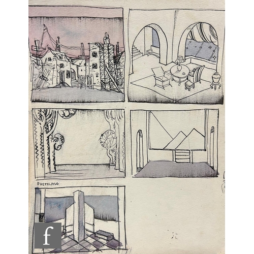 596 - Albert Wainwright (1898-1943) - A sketch depicting six set designs for various stage productions, to... 